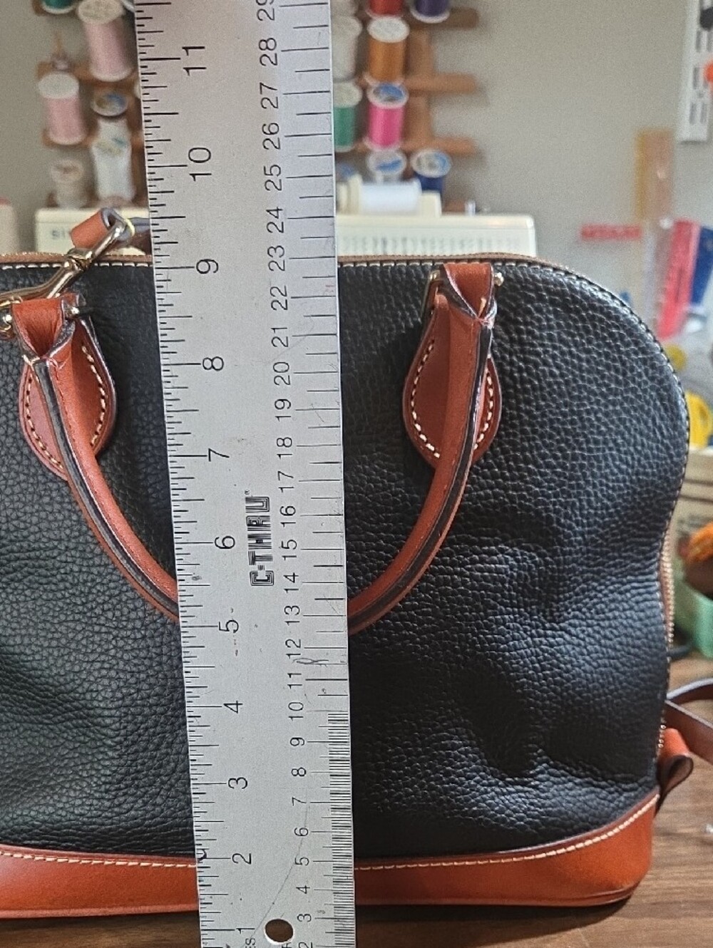 Dooney & Bourke Black with Brown Trim Pebble Leather Satchel - Picture 6 of 8